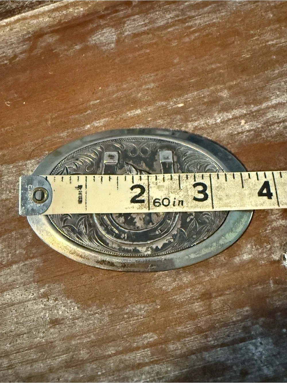 Vintage Western Silver Oval Belt Buckle Horse Horseshoe Engraved